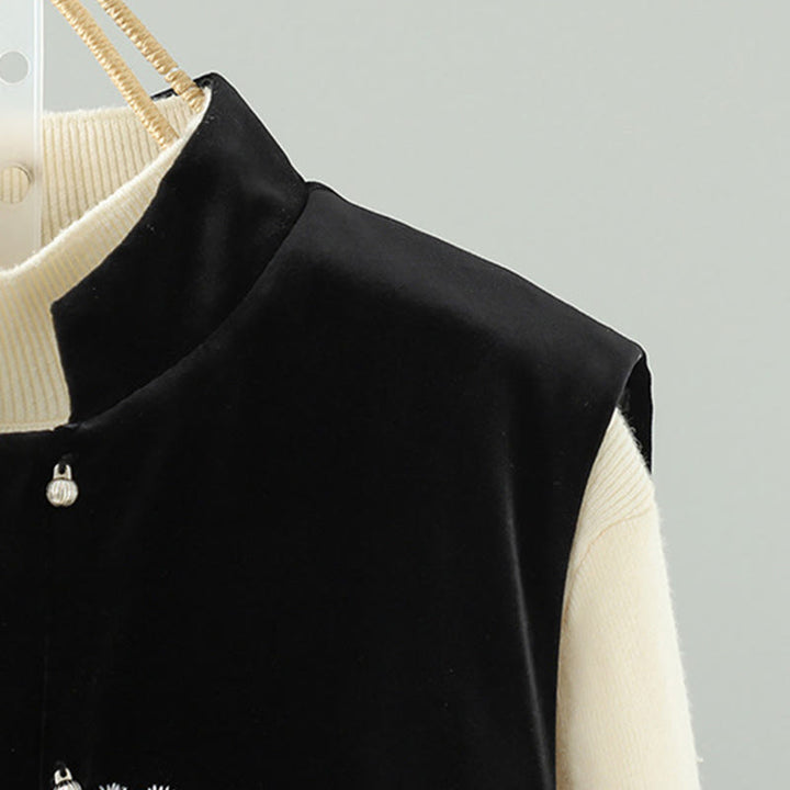 Ärmellose Damenweste mit Buddha Stones und weißem Blumenstickmuster - image 9