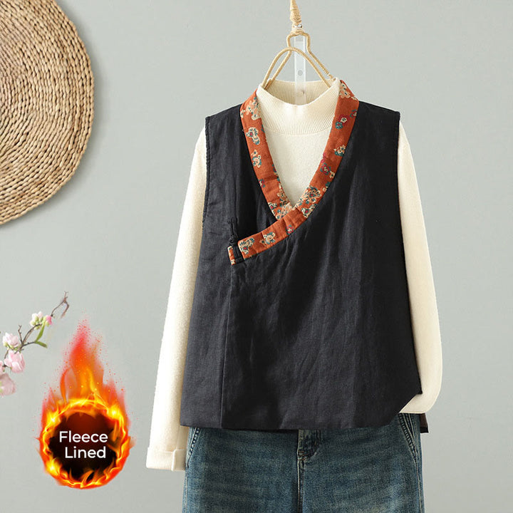 Ärmellose Damenweste mit Buddha Stones Blumenmuster, V-Ausschnitt und Froschknopfverschluss - Schwarz - US 8-10, UK/AU 12-14, EU 40-42 (2XL) - image 14