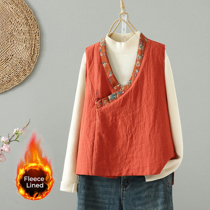 Ärmellose Damenweste mit Buddha Stones Blumenmuster, V-Ausschnitt und Froschknopfverschluss - Tomate - US 8-10, UK/AU 12-14, EU 40-42 (2XL) - image 0