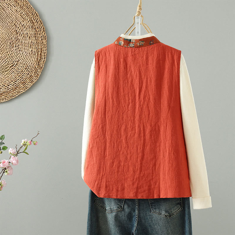 Ärmellose Damenweste mit Buddha Stones Blumenmuster, V-Ausschnitt und Froschknopfverschluss - image 2