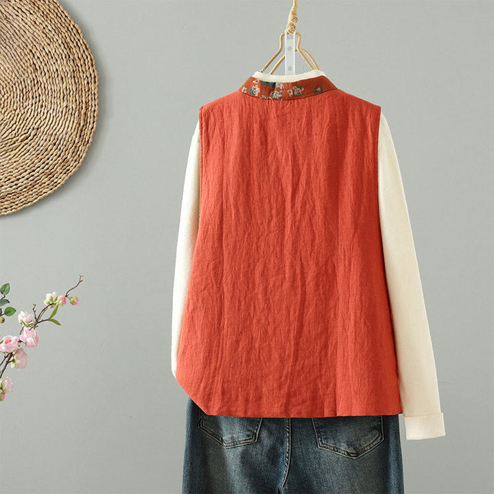 Ärmellose Damenweste mit Buddha Stones Blumenmuster, V-Ausschnitt und Froschknopfverschluss - image 2