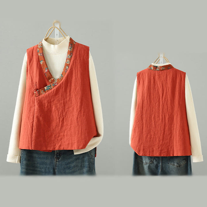 Ärmellose Damenweste mit Buddha Stones Blumenmuster, V-Ausschnitt und Froschknopfverschluss - image 13