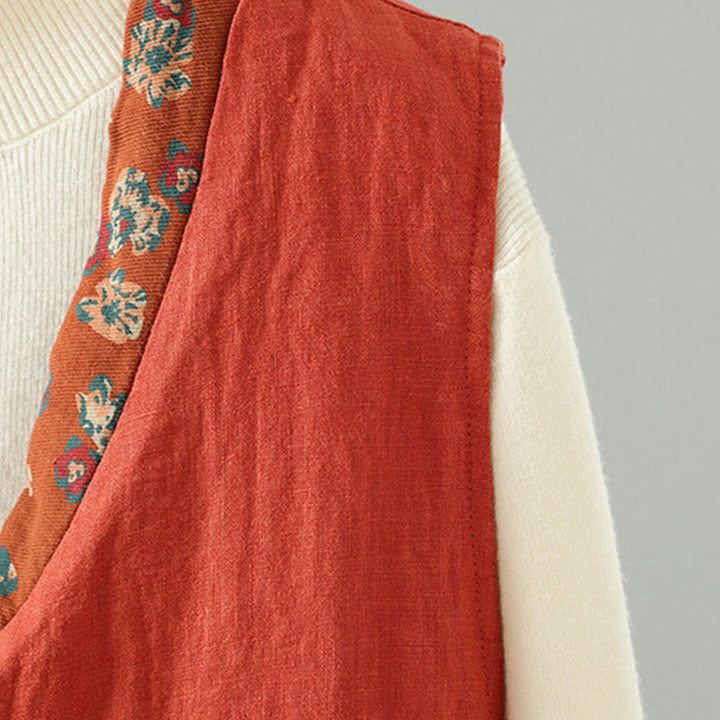 Ärmellose Damenweste mit Buddha Stones Blumenmuster, V-Ausschnitt und Froschknopfverschluss - image 5