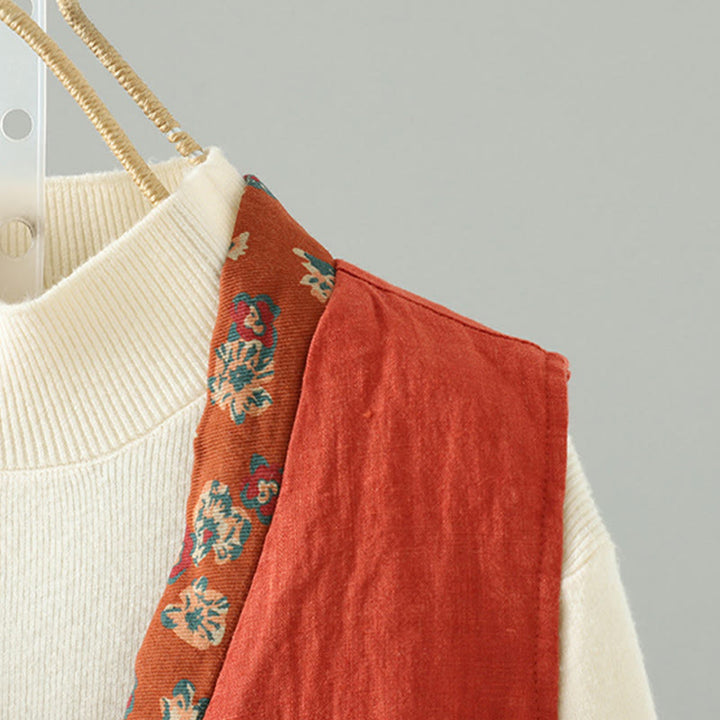 Ärmellose Damenweste mit Buddha Stones Blumenmuster, V-Ausschnitt und Froschknopfverschluss - image 6