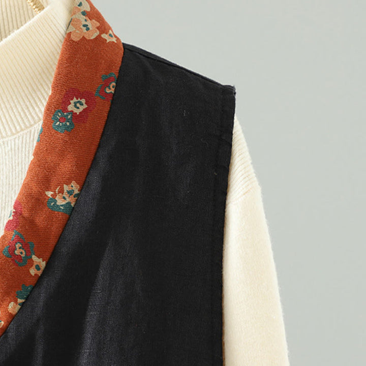 Ärmellose Damenweste mit Buddha Stones Blumenmuster, V-Ausschnitt und Froschknopfverschluss - image 17