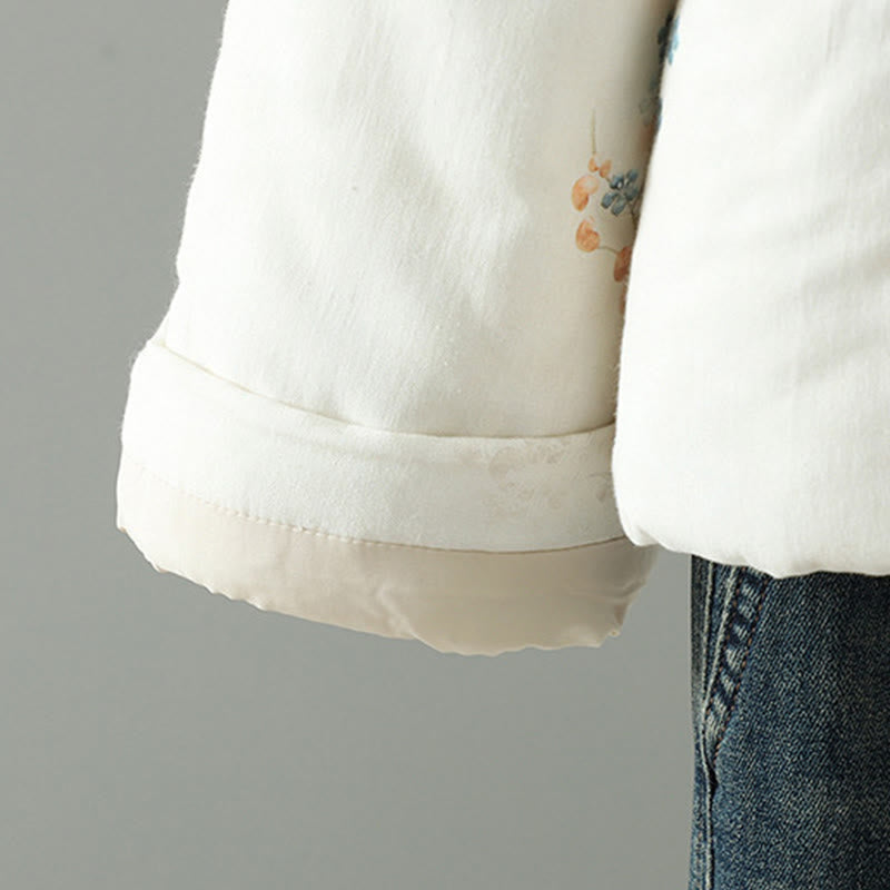 Buddha Stones Damen-Thermojacke mit langen Ärmeln, blauem Blumenmuster und Froschknopfverschluss - image 5