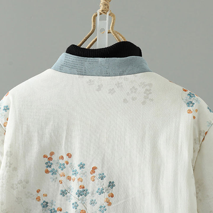 Buddha Stones Damen-Thermojacke mit langen Ärmeln, blauem Blumenmuster und Froschknopfverschluss - image 3