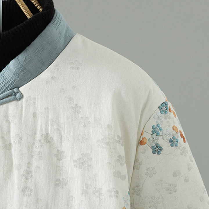 Buddha Stones Damen-Thermojacke mit langen Ärmeln, blauem Blumenmuster und Froschknopfverschluss - image 4