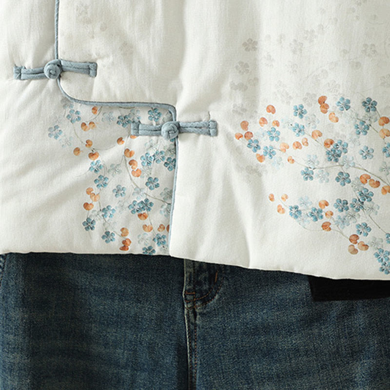 Buddha Stones Damen-Thermojacke mit langen Ärmeln, blauem Blumenmuster und Froschknopfverschluss - image 8