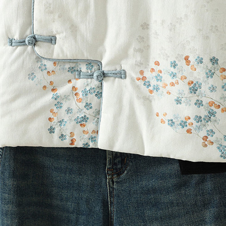 Buddha Stones Damen-Thermojacke mit langen Ärmeln, blauem Blumenmuster und Froschknopfverschluss - image 8