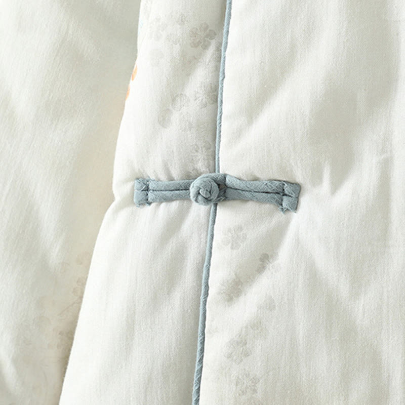 Buddha Stones Damen-Thermojacke mit langen Ärmeln, blauem Blumenmuster und Froschknopfverschluss - image 7