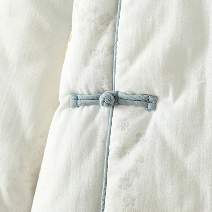 Buddha Stones Damen-Thermojacke mit langen Ärmeln, blauem Blumenmuster und Froschknopfverschluss - image 7