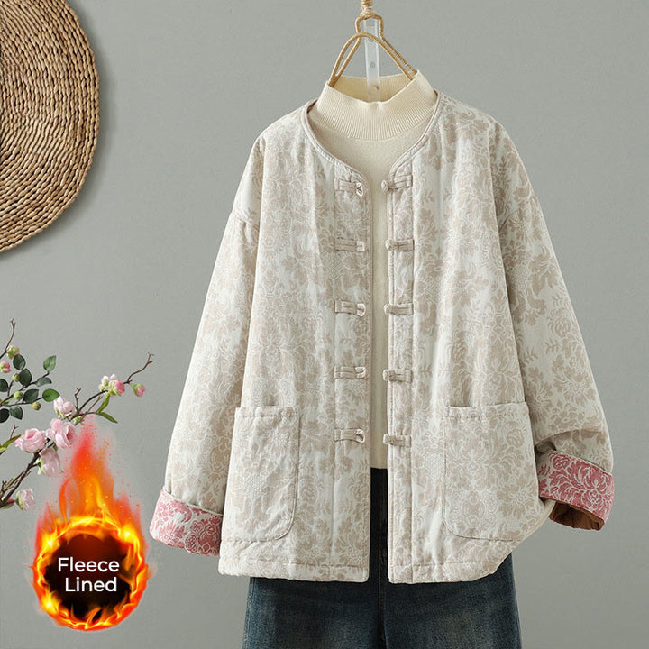 Buddha Stones Damen-Thermojacke mit Pfingstrosenmuster, Froschknopfverschluss, langen Ärmeln und Taschen - Muschel - US 8-10, UK/AU 12-14, EU 40-42 (2XL) - image 11