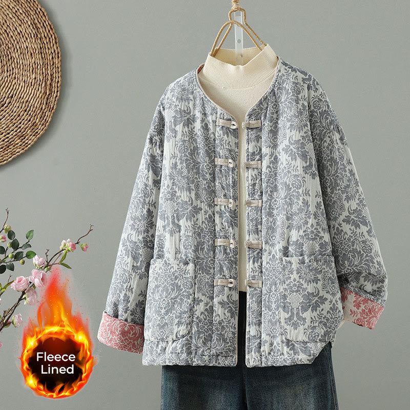 Buddha Stones Damen-Thermojacke mit Pfingstrosenmuster, Froschknopfverschluss, langen Ärmeln und Taschen - Hellstahlblau - US 8-10, UK/AU 12-14, EU 40-42 (2XL) - image 22