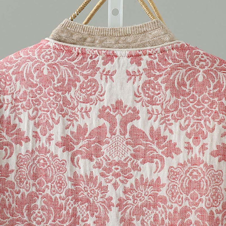 Buddha Stones Damen-Thermojacke mit Pfingstrosenmuster, Froschknopfverschluss, langen Ärmeln und Taschen - image 5