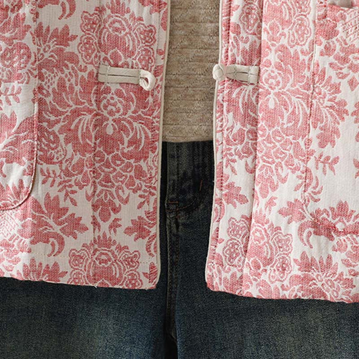 Buddha Stones Damen-Thermojacke mit Pfingstrosenmuster, Froschknopfverschluss, langen Ärmeln und Taschen - image 10