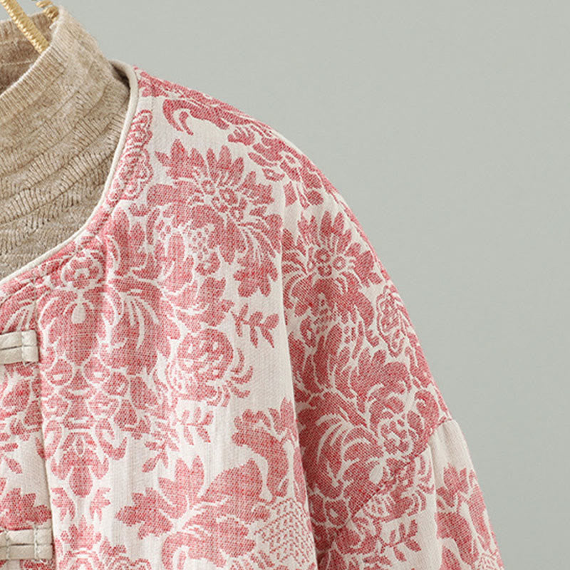 Buddha Stones Damen-Thermojacke mit Pfingstrosenmuster, Froschknopfverschluss, langen Ärmeln und Taschen - image 4