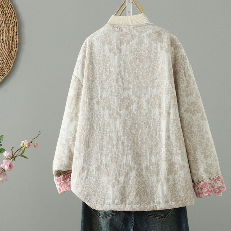 Buddha Stones Damen-Thermojacke mit Pfingstrosenmuster, Froschknopfverschluss, langen Ärmeln und Taschen - image 12