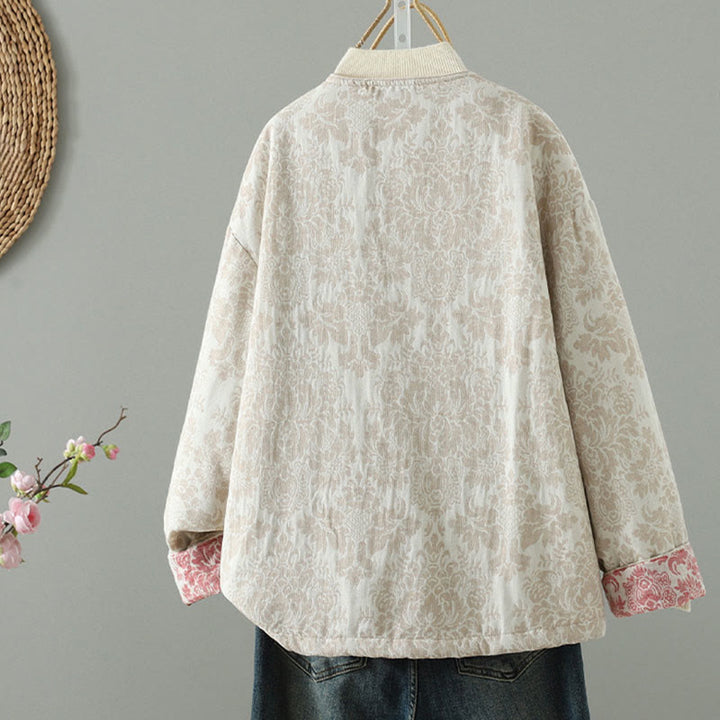 Buddha Stones Damen-Thermojacke mit Pfingstrosenmuster, Froschknopfverschluss, langen Ärmeln und Taschen - image 12