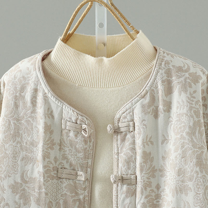 Buddha Stones Damen-Thermojacke mit Pfingstrosenmuster, Froschknopfverschluss, langen Ärmeln und Taschen - image 13