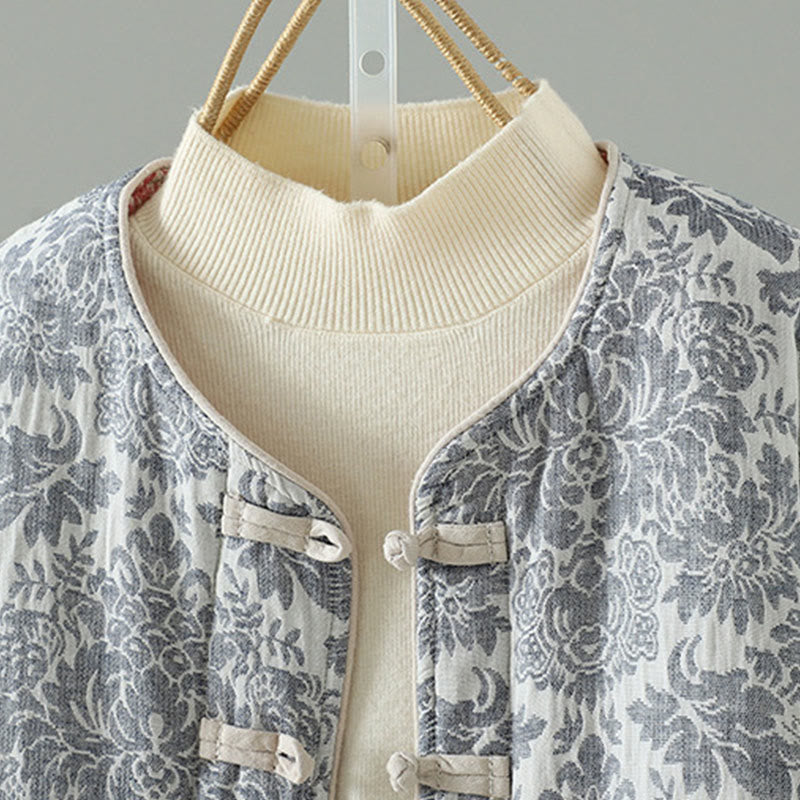 Buddha Stones Damen-Thermojacke mit Pfingstrosenmuster, Froschknopfverschluss, langen Ärmeln und Taschen - image 23