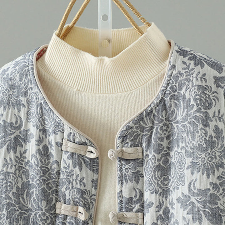 Buddha Stones Damen-Thermojacke mit Pfingstrosenmuster, Froschknopfverschluss, langen Ärmeln und Taschen - image 23