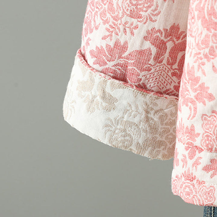 Buddha Stones Damen-Thermojacke mit Pfingstrosenmuster, Froschknopfverschluss, langen Ärmeln und Taschen - image 9