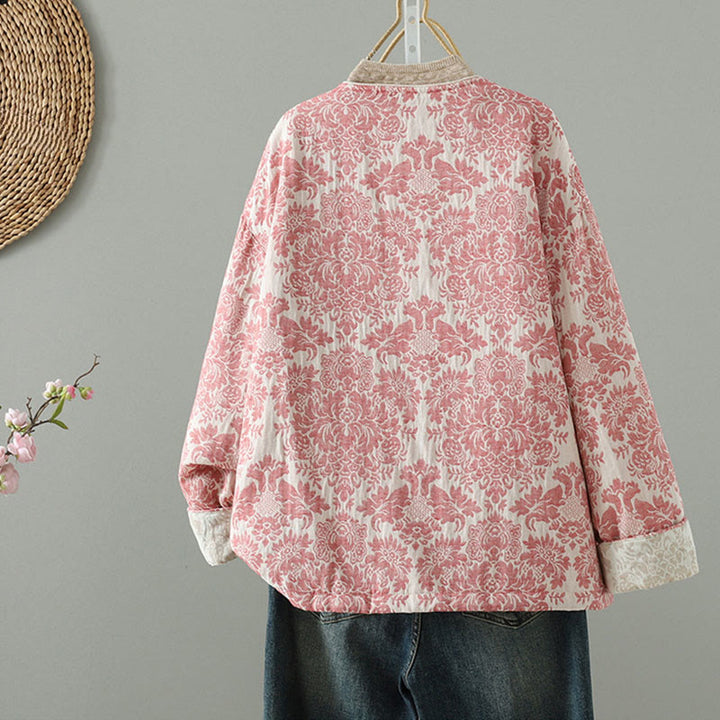 Buddha Stones Damen-Thermojacke mit Pfingstrosenmuster, Froschknopfverschluss, langen Ärmeln und Taschen - image 2