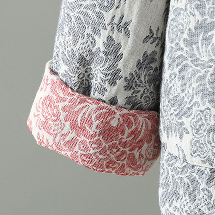 Buddha Stones Damen-Thermojacke mit Pfingstrosenmuster, Froschknopfverschluss, langen Ärmeln und Taschen - image 25