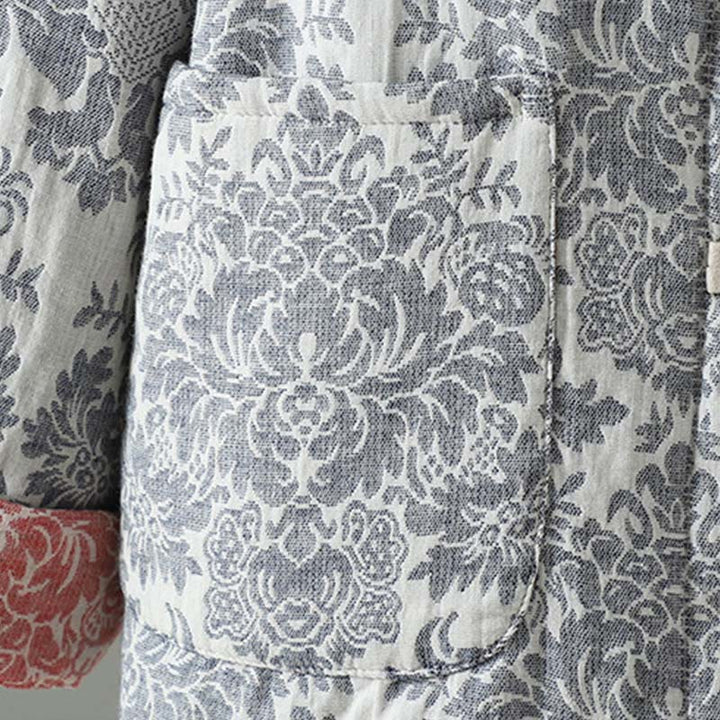 Buddha Stones Damen-Thermojacke mit Pfingstrosenmuster, Froschknopfverschluss, langen Ärmeln und Taschen - image 26