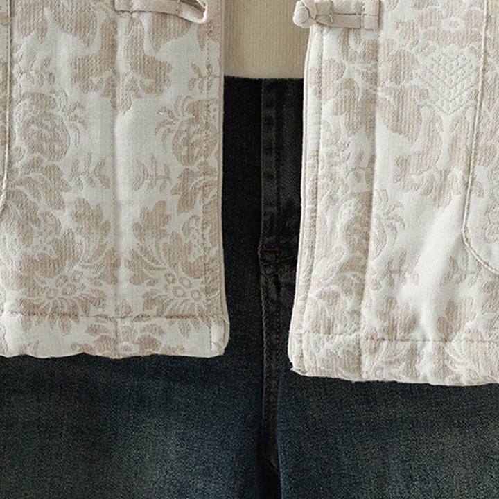 Buddha Stones Damen-Thermojacke mit Pfingstrosenmuster, Froschknopfverschluss, langen Ärmeln und Taschen - image 19