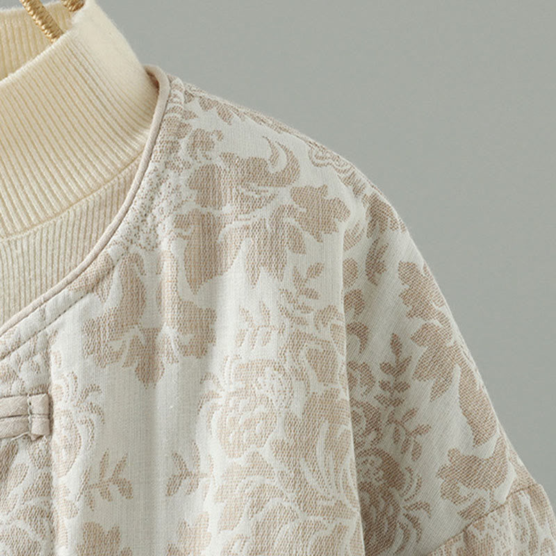 Buddha Stones Damen-Thermojacke mit Pfingstrosenmuster, Froschknopfverschluss, langen Ärmeln und Taschen - image 15