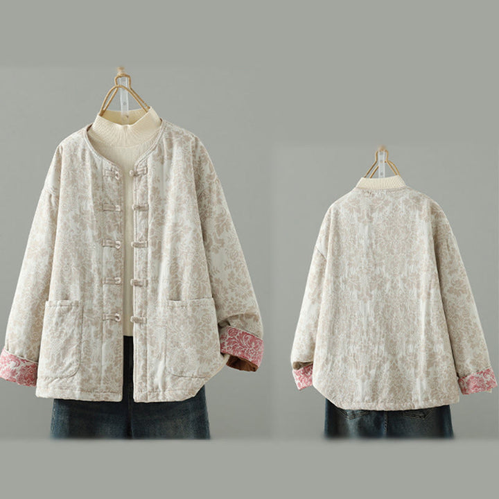 Buddha Stones Damen-Thermojacke mit Pfingstrosenmuster, Froschknopfverschluss, langen Ärmeln und Taschen - image 21