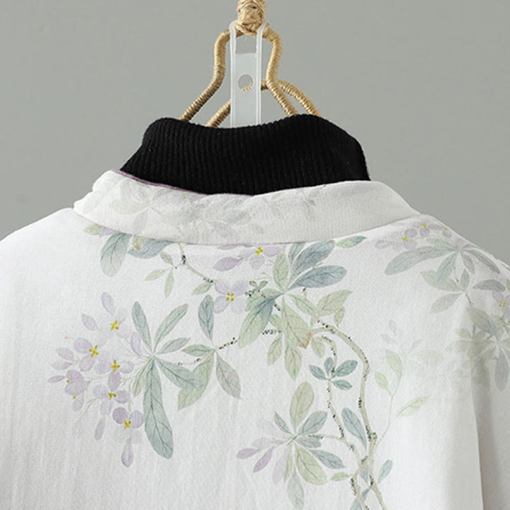 Buddha Stones Damen-Thermojacke mit lila Blütenblättern, Froschknopfverschluss und langen Ärmeln - image 3