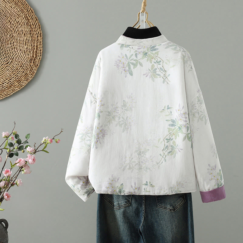 Buddha Stones Damen-Thermojacke mit lila Blütenblättern, Froschknopfverschluss und langen Ärmeln - image 1