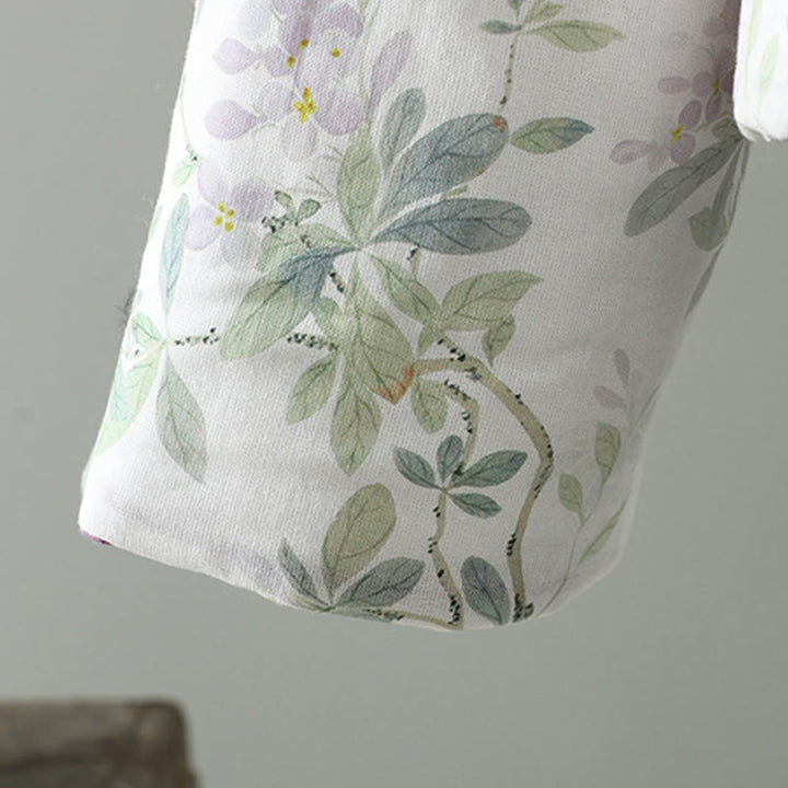 Buddha Stones Damen-Thermojacke mit lila Blütenblättern, Froschknopfverschluss und langen Ärmeln - image 7