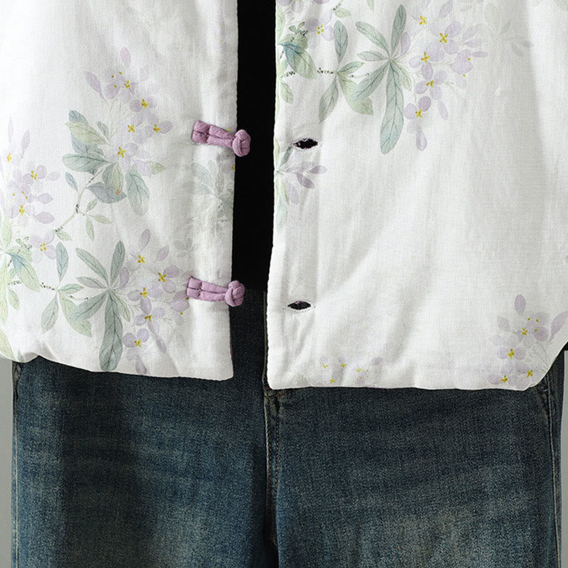 Buddha Stones Damen-Thermojacke mit lila Blütenblättern, Froschknopfverschluss und langen Ärmeln - image 5