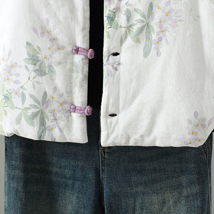 Buddha Stones Damen-Thermojacke mit lila Blütenblättern, Froschknopfverschluss und langen Ärmeln - image 5