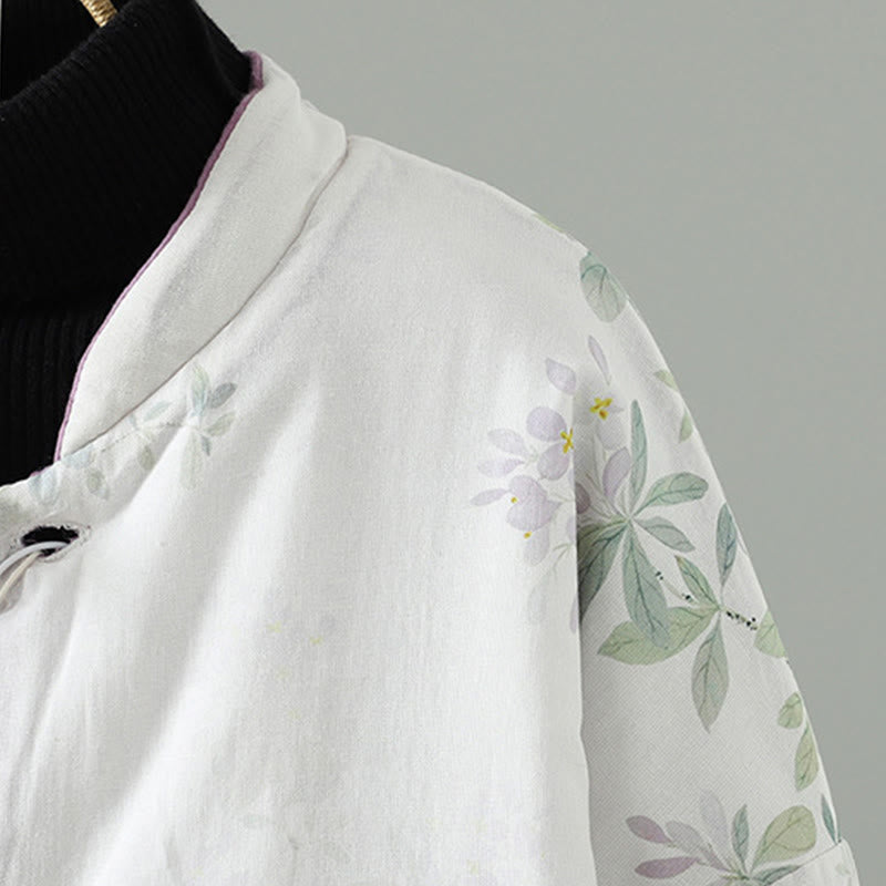 Buddha Stones Damen-Thermojacke mit lila Blütenblättern, Froschknopfverschluss und langen Ärmeln - image 4