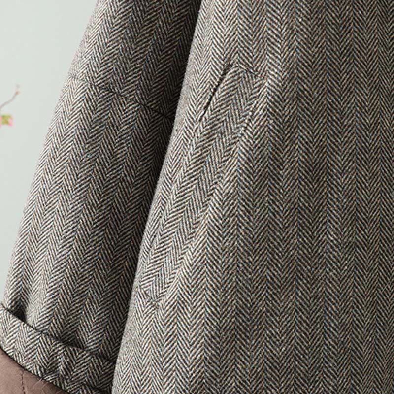 Buddha Stones Damen-Thermojacke mit braunem Knopfdesign, langen Ärmeln und Taschen - image 5