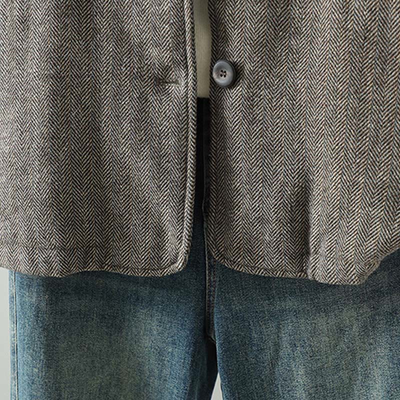 Buddha Stones Damen-Thermojacke mit braunem Knopfdesign, langen Ärmeln und Taschen - image 8