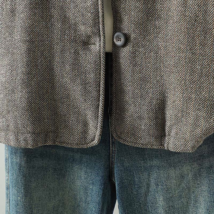 Buddha Stones Damen-Thermojacke mit braunem Knopfdesign, langen Ärmeln und Taschen - image 8