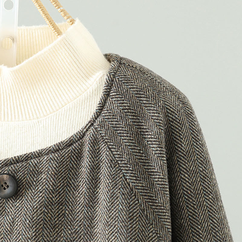 Buddha Stones Damen-Thermojacke mit braunem Knopfdesign, langen Ärmeln und Taschen - image 3