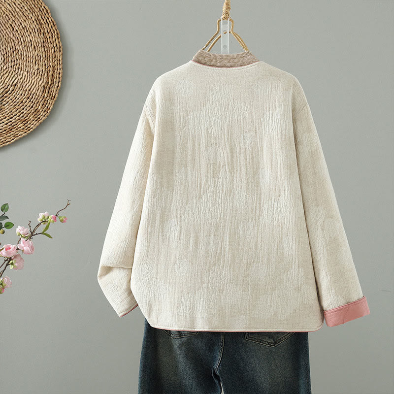 Buddha Stones Damen-Thermojacke in Beige mit Froschknopfleiste, langen Ärmeln und Taschen - image 1