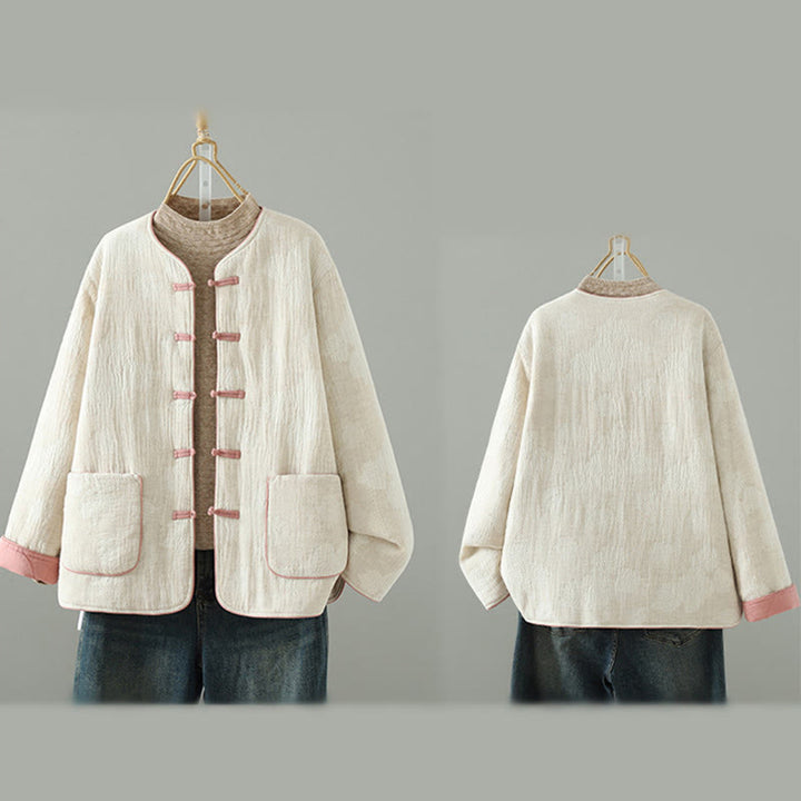 Buddha Stones Damen-Thermojacke in Beige mit Froschknopfleiste, langen Ärmeln und Taschen - image 11