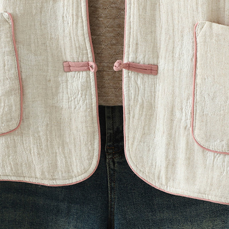 Buddha Stones Damen-Thermojacke in Beige mit Froschknopfleiste, langen Ärmeln und Taschen - image 9