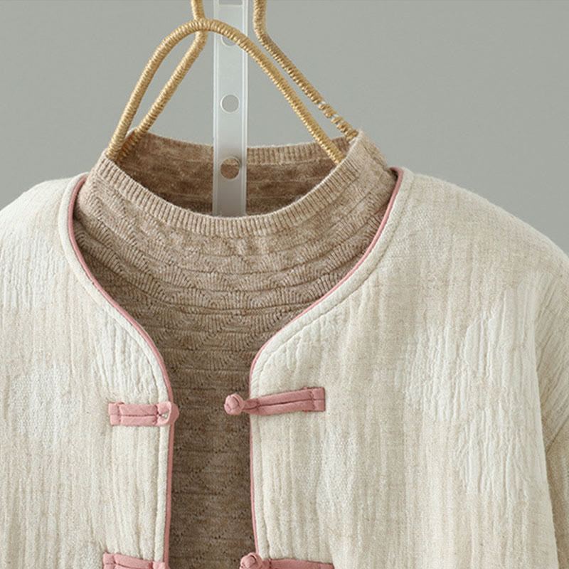 Buddha Stones Damen-Thermojacke in Beige mit Froschknopfleiste, langen Ärmeln und Taschen - image 2