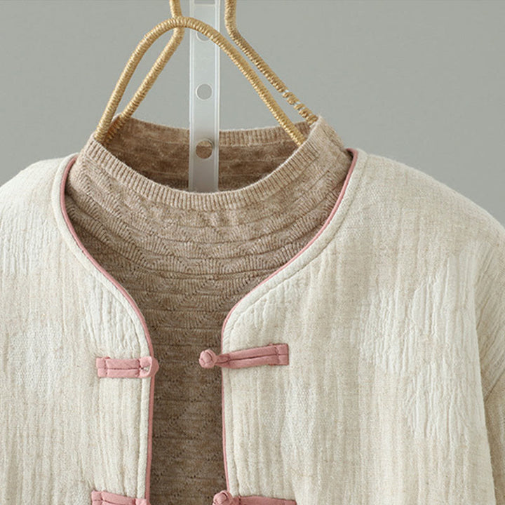 Buddha Stones Damen-Thermojacke in Beige mit Froschknopfleiste, langen Ärmeln und Taschen - image 2