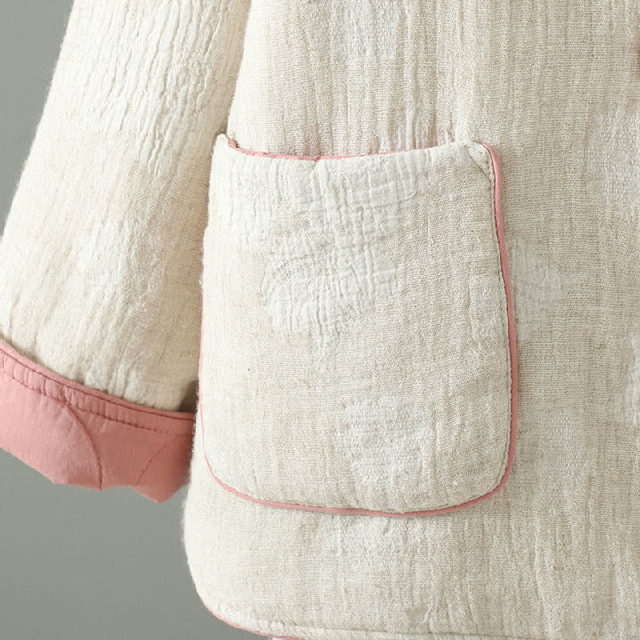 Buddha Stones Damen-Thermojacke in Beige mit Froschknopfleiste, langen Ärmeln und Taschen - image 5