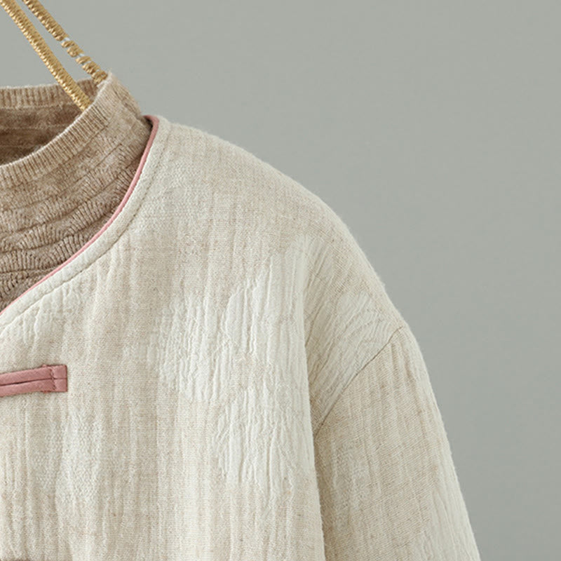 Buddha Stones Damen-Thermojacke in Beige mit Froschknopfleiste, langen Ärmeln und Taschen - image 3